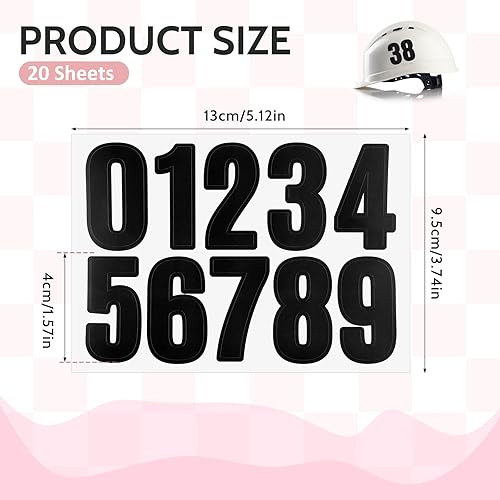 20 fogli di numeri adesivi, 3,8 cm, numeri civici da 0 a 9, in vinile nero, impermeabili, autoadesivi, per caschi sportivi, porte, scatole - Honorern