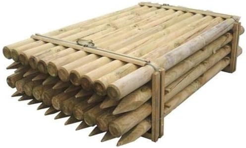 1 PZ Pali in Legno Ø CM 10 Altezza CM 250 H TONDI con Punta TRATTATI IMPREGNATI per Recinzione STACCIONATA/STECCATO PALO Tondo - Honorern