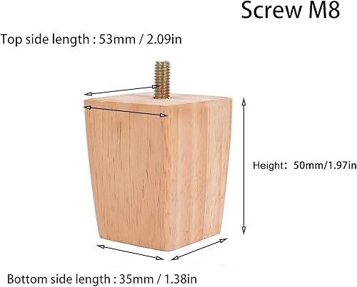 Piedini per Mobili in Legno, 4 Pezzi Piedi in Legno per Divano, Gambe Del Divano per Pavimenti in Legno, Gambe Del Divano in Legno Affusolate per Divano, Armadio E Letto, Con Viti (5cm, Quadrato) - Honorern