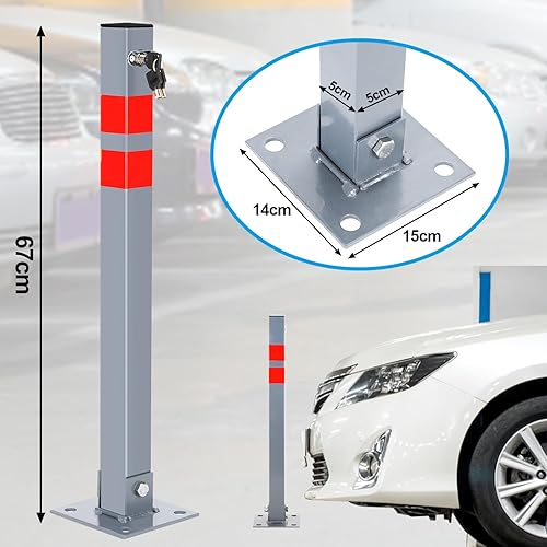 4X dissuasore parcheggio, pieghevole Parcheggio Barriera, Barriera Parcheggio con chiavi e strisce riflettenti, Facile da Installare blocco parcheggio, Palo Dissuasore Anti Altezza 67cm - Honorern