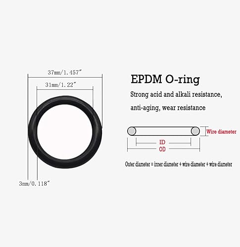 Guarnizione O-Ring in EPDM, 3 mm Filo Diametro, 32 mm ID, 38 mm OD, anello di tenuta rotondo, 10 Pezzi - Honorern
