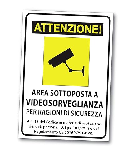 ATTENZIONE! - Segnaletica Adesivo per Cartello Videosorveglianza in Pvc - Impermeabile - Sicurezza e Privacy (A6 14,8 x 10,5 cm) - Honorern