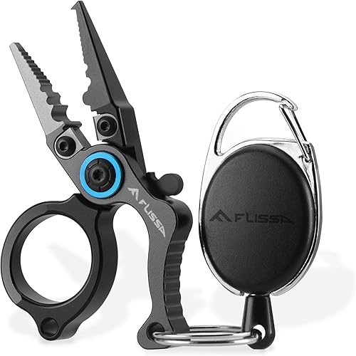 Mini pinze da pesca, pinze multifunzione per pesci con taglierina in acciaio al tungsteno, manico in lega di alluminio, blocco di sicurezza e riavvolgitore per pesca a mosca, perfetta per pesca - Honorern