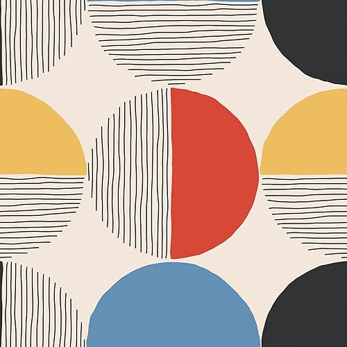 Carta da Parati Geometrica Boho Metà Secolo Pellicola Adesiva Geometrica Rotonda Astratto Pellicola Adesiva per Mobili Fantasia Carta da Parati Autoadesiva per Camera Letto Bagno 44,5cmx300cm - Honorern