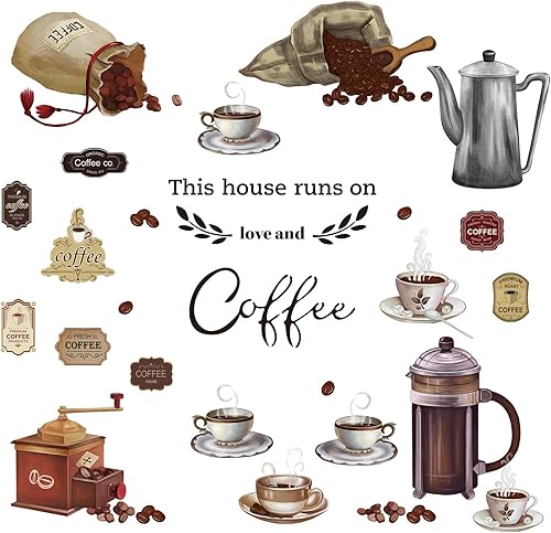 Adesivi Murali caffè Cucine Adesivi da Parete Citazioni Tazze da tè Decorazione Murale Ristorante Cafe Bar Sala da Pranzo - Honorern