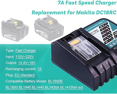 DOSCTT DC18RCT DC18RC 7A Caricatore Rapido di Ricambio per Makita Batteria 14,4 V-18 V BL1850B BL1830 BL1840 BL1850 BL1860 BL1430 BL1440 BL1450 Caricabatterie - Honorern