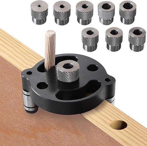 Guida Trapano Tassello, Localizzatore Fori Dritti con 9 Pezzi 2-10mm Boccole Perforazione, Posizionatore per Foratura Centrata, Strumenti Lavorazione Legno, Dispositivo Foratura Legno Regolabile - Honorern