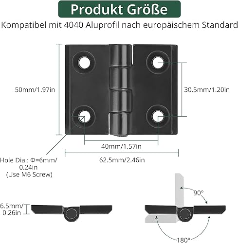JiGiU 4 cerniere M4 per profilo in alluminio 3030, scanalatura 8 mm, viti, cerniera in alluminio per porte leggere fai da te (argento) - Honorern