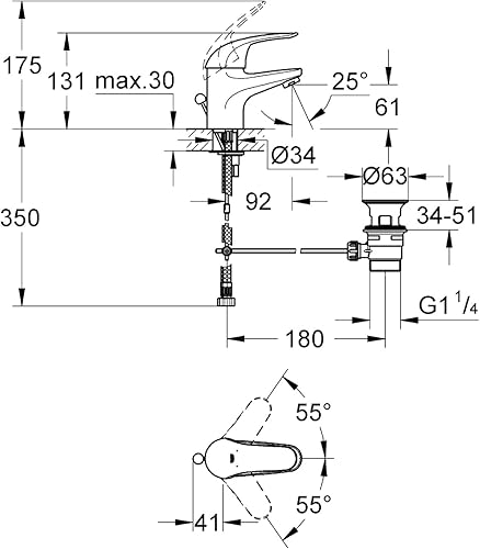 GROHE Swift Miscelatore Monocomando Lavabo, Tecnologia GROHE SilkMove, Cromo 23264000 - Honorern