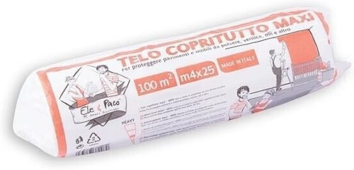 Telo copritutto multiuso 4x25 m 100 m² per pittura, vernice, acqua, polvere e umidità - Honorern