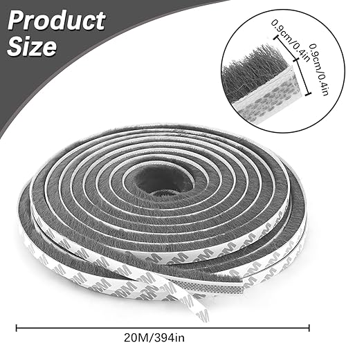 20M Guarnizione a Spazzola Autoadesiva, 9mm(L) x 9mm(A) Guarnizione del Telaio, Antipolvere, Antivento, Riduzione del Rumore, Antirumore Tapparelle Per Porte, Finestre, Armadi - Honorern