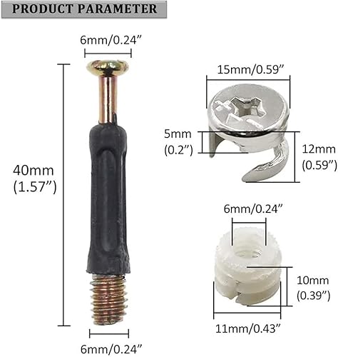 Kit di collegamento per mobili, 3 in 1,Cam Attacchi Giunzione Eccentrica Dadi Tasselli ,viti di posizionamento per asta M6 x 40 mm (15 mm,30 set) - Honorern