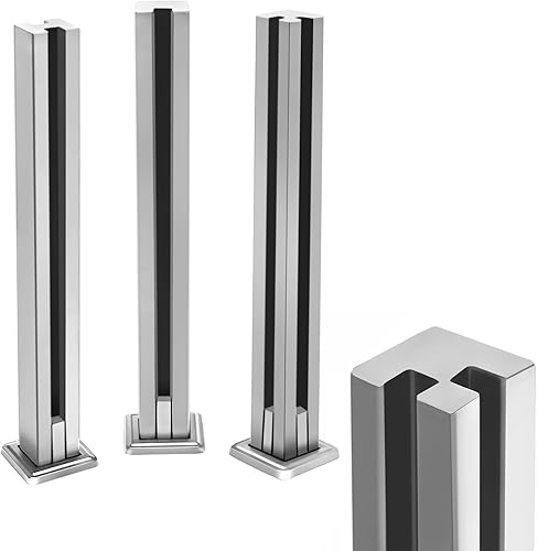 SUBTLETY 85 x 5 x 5 cm, morsetto in vetro argentato, per ringhiere in acciaio per pannelli in vetro da 10 mm, pali per ringhiere in vetro, pali in acciaio per piscina all'aperto, terrazze, scale (pali - Honorern