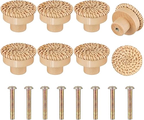 Luckwaii Pomelli per Mobili Legno Pomelli Mobili Rattan, 8 Pezzi Pomelli Armadio Pomelli per Mobili Vintage Rotondi Maniglie con Viti per la Armadi, Comodino, Cucina (40 * 30mm) - Honorern