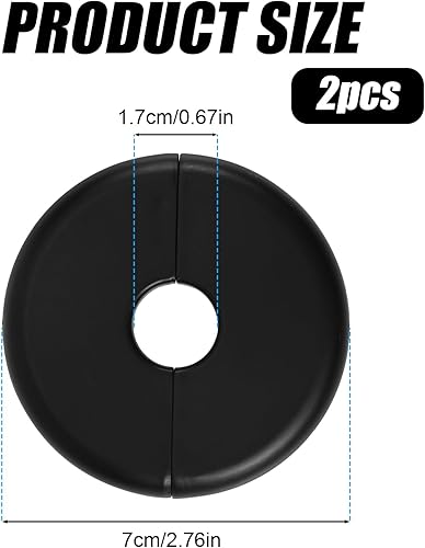 2pz Flangia Divisa a Parete, Autoadesiva Piastra Scudetto per Tubi Dell'Acqua da 17mm Diametro ABS Rotonda Piastre di Copertura Idraulica con Design a Fibbia per Rubinetto Cucina WC (Nero) - Honorern