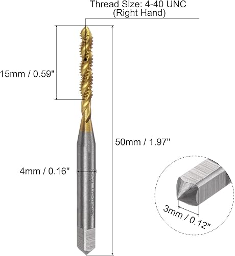 2pz Maschi per Filettatura Spirale, Maschio per Filettatura Vite 4-40 Unc H2, Utensili per Filettatura Acciaio Alta Velocità Rivestiti Titanio 6542 per Riparazioni Meccanica - Honorern