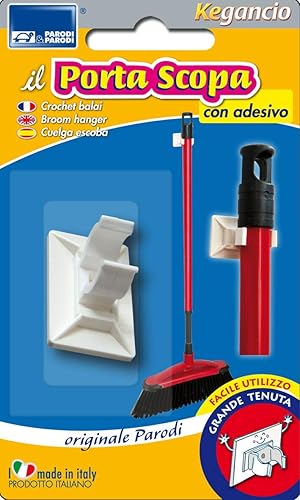 PARODI & PARODI Porta, portascopa Adesivo, Appendere, Gancio appendi Scopa da Usare con Biadesivo e/o Vite di Fissaggio, Facile utilizzo, Neutro, Standard - Honorern