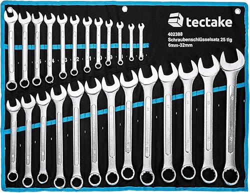 TecTake Set chiavi combinate 25 pezzi acciaio carbonio 6-32 mm - disponibile in diversi colori - (Blu | no. 402388) - Honorern