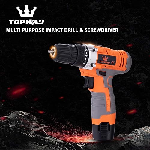 Trapano Avvitatore a Percussione a Batteria 12V con 10mm Mandrino Senza Chiave, 2 x 1,5Ah Batterie, 2 Velocità e Luce LED, per Forare il Legno, Metallo 102001 - Honorern