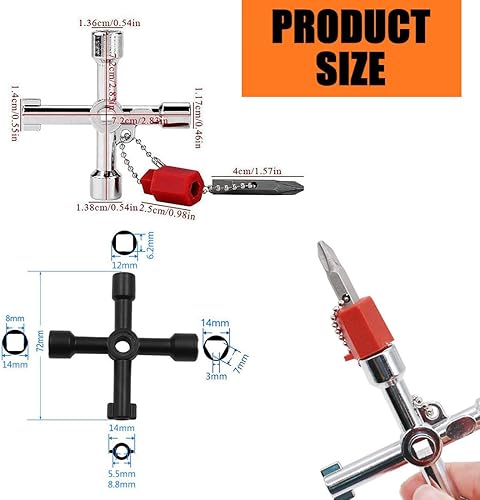 4in1 Chiave di Utility Chiave a 4 vie, 2 Pezzi Chiavi a Croce, Chiave Multifunzione in Metallo per Contatore Acqua, Cassetta Gas, Armadio Utenze, Quadro Elettrico, Ascensori (Argento, Nero) - Honorern