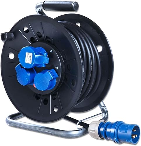 CEE - Avvolgicavo da campeggio con cavo in gomma da 25 m, H07RN-F 3G2,5, 3 x 2,5 mm, 230V 16A, spina CEE con presa CEE + 2 prese Schuko – IP44 cavo da campeggio – Accessori per camper barca roulotte - Honorern