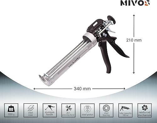 Pistola professionale per cartuccia per tutte le cartucce di tenuta e colla da 310 ml, rapporto di spinta di 26:1, pressa rinforzata con telaio girevole e pistone con tre aste - Honorern