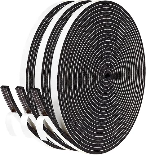 Nastro Sigillante Autoadesivo in Gomma, 3 Rotoli 6x3mm 15m Schiuma Nastro Paraspifferi Porta, Alta Densità Neoprene Adesivo Isolamento Nastro Sigillante per Anti Freddo, Rumore e Collisione - Honorern