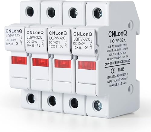 Portafusibili,DC1000V 32A Portafusibili Solare Fotovoltaico RT18-32X 1P 4 Pezzi Supporto per Fusibile Cilindrico 10x38mm,con Indicatore Luce - Honorern