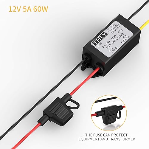 Trasformatore 24 12Volt, Convertitore 24V a 12V 5A 60W 24V 12V Converter di Aimentazione Con Fusibile Impermeabile, Regolatore di Tensione CC per Veicolo/Barca ecc. (Accetta ingressi DC15-40V) - Honorern