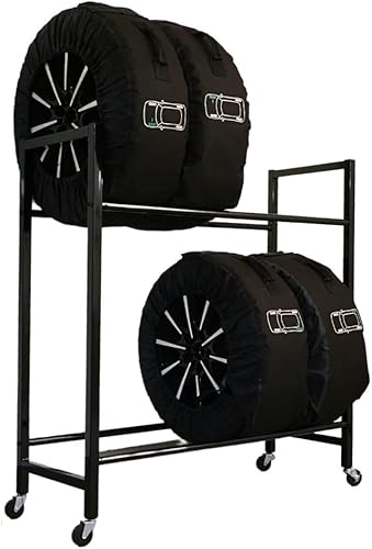 Scaffale per pneumatici CARRERO (altezza x larghezza x profondità) 104 x 55 x 40 cm, fino a 4 pneumatici su 2 livelli, colore nero, scaffale per officina, cantina - Honorern