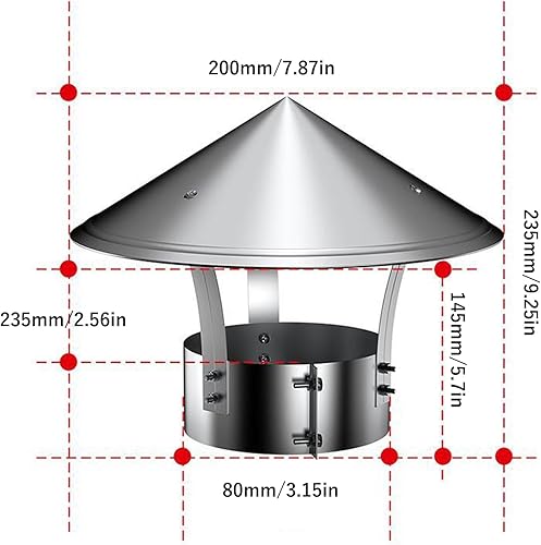 Copertura per canna fumaria, 80 mm, in acciaio inox, copertura per canna fumaria, camino, copertura per camino, copertura per camino, accessorio per camino, cappa per camino in acciaio inox - Honorern