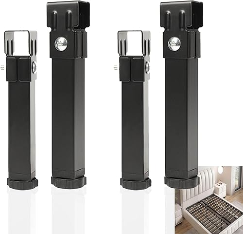 Piedi per Rete a Doghe,Regolabili,4 Pezzi Senza foratura Letto Per Rete a Doghe Gambe Letto Universali,Metallo Gambe di Ricambio per reti da Letto Supporto Piedi (17cm(6.6in),Black,3x4cm) - Honorern