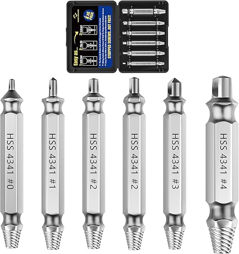 Nuovoware Set di estrattori per viti danneggiate, 6 PCS strumenti per viti spanate, dadi e bulloni, kit di estrattori multiuso HSS 4341, ideale per il fai da te e le riparazioni domestiche, Argento - Honorern