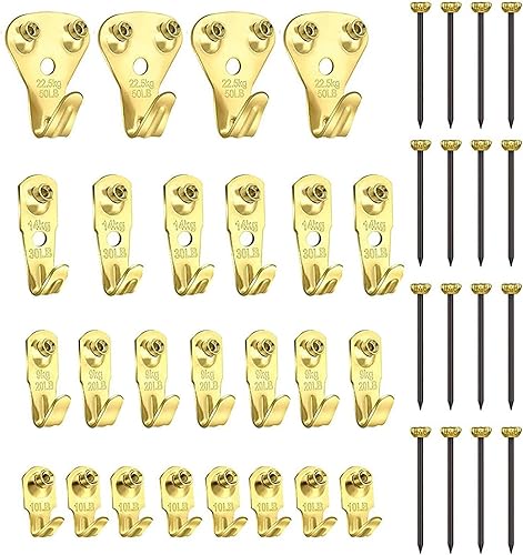 Gancio per Cornice Set,120 PCS Kit di Ganci Cornice per Pareti Dure Heavy Duty Immagine Ganci Assortimento Kit con Chiodi Photo Frame Ganci per Appendere Cornici Specchi Orologi - Honorern