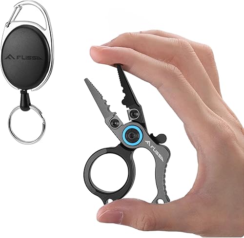 Mini pinze da pesca, pinze multifunzione per pesci con taglierina in acciaio al tungsteno, manico in lega di alluminio, blocco di sicurezza e riavvolgitore per pesca a mosca, perfetta per pesca - Honorern