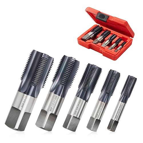 Set di 5 maschi per tubi BSP, filettatore in acciaio 4340 con rivestimento ALCRN, set di rubinetti BSP da 1/8-3/4', set di rubinetti idraulici per filettature accurate, idraulici assortiti - Honorern