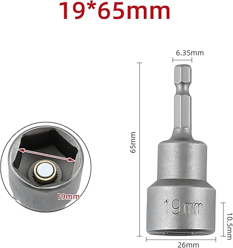 Set di chiavi a bussola magnetiche con codolo esagonale da 5-19 mm, per trapani, avvitatori e adattatori., grigio - Honorern