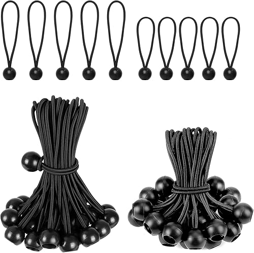 50 pezzi Corde Elastiche con Sfere Portatile Corde Elastici per Teloniper Teloni, Padiglioni, Tende, Campeggio, 25 pezzi x 20 cm+25 pezzi x 15 cm - Honorern