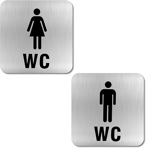 Targhetta per WC autoadesiva, 2 pezzi, da donna, in acciaio inox, autoadesiva, ideale per gli ospiti, per il WC, per la porta del WC, targa per WC - Honorern
