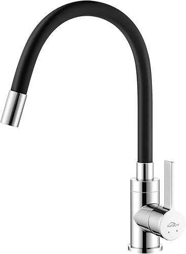 Rubinetto Cucina Flessibile, Rubinetto per Lavello da Cucina Girevole a 360 °, Miscelatore Cucina Nero con Tubo in Silicone - Honorern