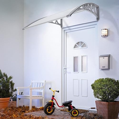 Pensilina Tettoia per Porta d'Ingresso,Pensilina Modulabile Tettoia per Porta o Finestra con Protezione UV Copertura in Policarbonato Parapioggia,60 * 100 cm (bianco) - Honorern
