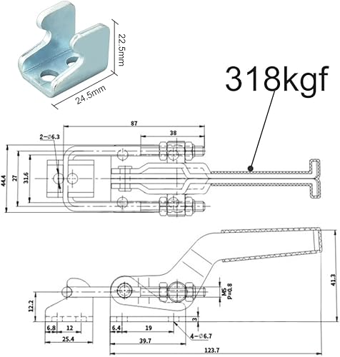 2 Pezzi Morsetti a Ginocchiera GH-431 318 kg/701 lb Morsetto Toggle Clamp Chiusura a Leva per Ginocchio Maniglia a Leva in Metallo per Lavori Artigianali, Porta, Cassapanche, Armadio - Honorern