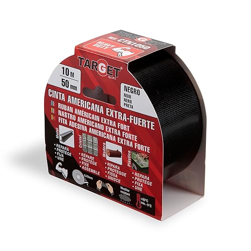 CTN1050 - Nastro adesivo telato Duct Tape, industriale extra forte, con rete rinforzata, riparazioni, metallo, cristallo, legno, plastica, 10 metri x 50 millimetri, nero - Honorern