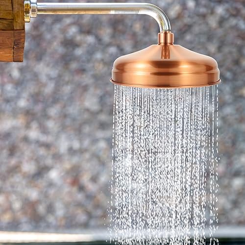Angoily Testa di doccia a pioggia in rame, testa rotonda di pioggia per doccia con , per bagno, doccia, colore: rosso - Honorern