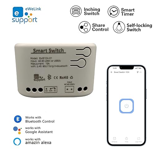 Interruttore a 4 canale Smart Wifi Interruttore momentaneo/a scatto, Casa intelligente fai-da-te, Supporto eWeLink APP Controllo Bluetooth AC/DC7-32V, Compatibile con Alexa Google Home - Honorern