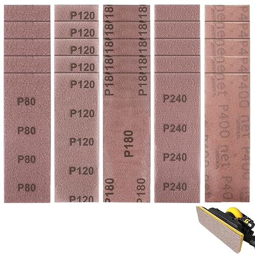 Set di 25 fogli di carta vetrata, 70 x 198 mm, per Mirka, carta vetrata per levigatrice manuale con aspirazione, lucidatura senza polvere, carta vetrata per legno, vernice e metallo, grana 80, 120, - Honorern