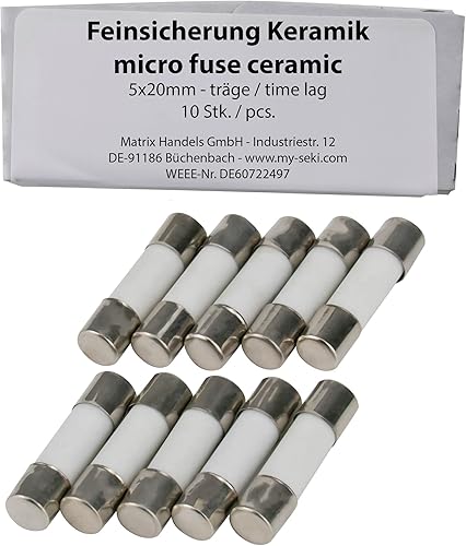 SeKi, confezione da 10 fusibili in ceramica, 12 A, 5 x 20 mm, fusibili in vetro, 250 V - Honorern