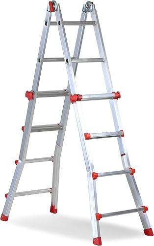 SVELT, Scala telescopica multiposizione in alluminio, SCALISSIMA LIGHT 8+8, Made in Italy. Portata Max 100KG. Peso 8,5 KG. - Honorern