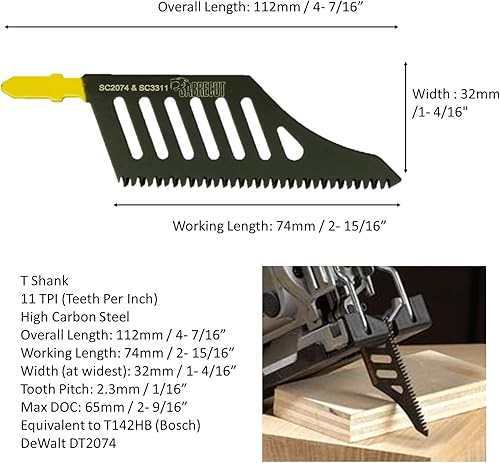 5 lame per seghetto alternativo SabreCut JSSC2074_5 con codolo a T HCS per legno taglio a filo DT2074 compatibili con Dewalt Bosch e molti altri - Honorern