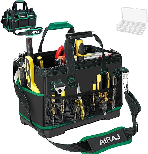 AIRAJ Borsa Porta Attrezzi Strisce Riflettenti 40.6cm,con 15 Tasche e Tracolla Regolabile,Borsa Attrezzi Impermeabile di Grande Capacità con Manico in Plastica,per Riporre Attrezzi e Parti di Ricambio - Honorern